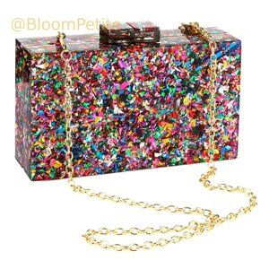 Acrylic Geometric Pattern Evening Bag with Detachable Chain